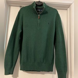 Polo Ralph Lauren 1/4 Zip Green Pullover Mock Neck Sweater Medium Long Sleeve
